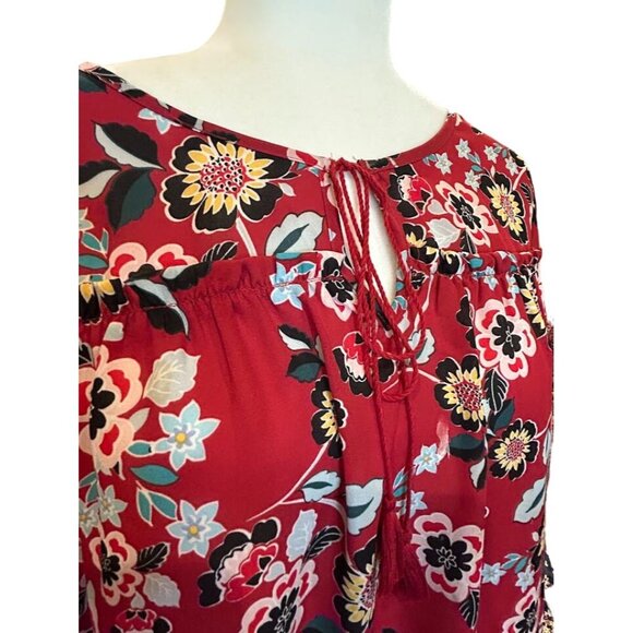 Valerie Stevens Floral Print Blouse 1X Plus Size Red‎ Long Sleeve Polyester - Picture 3 of 10